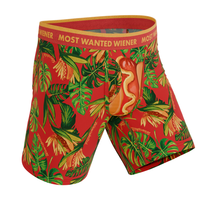 The Wiener In Paradise | Shinesty X Wienerschnitzel Tropical Long Leg Ball Hammock® Pouch Underwear With Fly