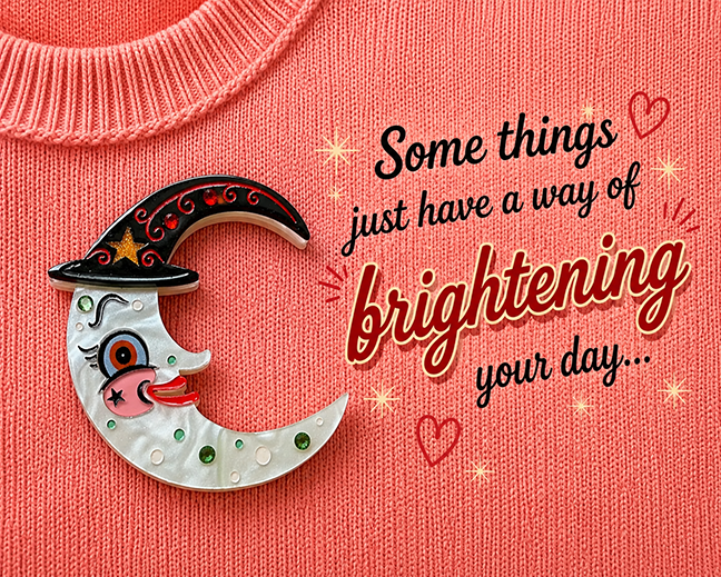 Witchy Crescent Moonhilda Brooch by Johanna Parker x Lipstick & Chrome — Folk Art Moon Witch Pin
