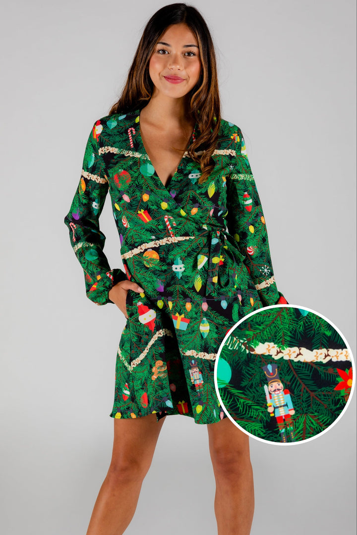The Christmas Tree Camo | Christmas Tree Print Wrap Dress