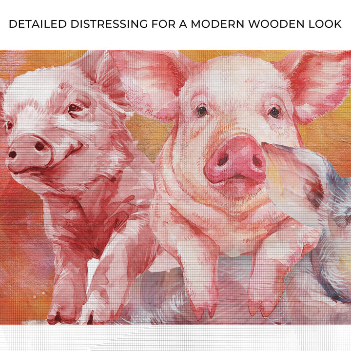 Three Baby Pigs Watercolor Canvas Wall Art