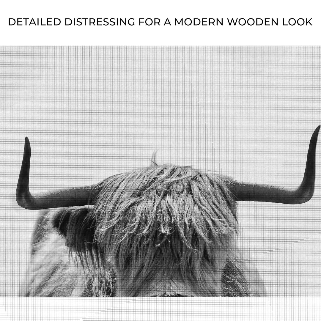 Grayscale Highland Cow Portrait Canvas Wall Art