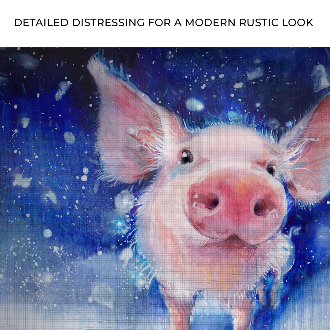 Fluffy Pig Watercolor Canvas Wall Art