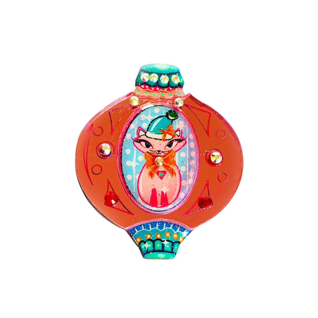 Retro Cat Christmas Bauble Brooch by Rosie Rose Parker