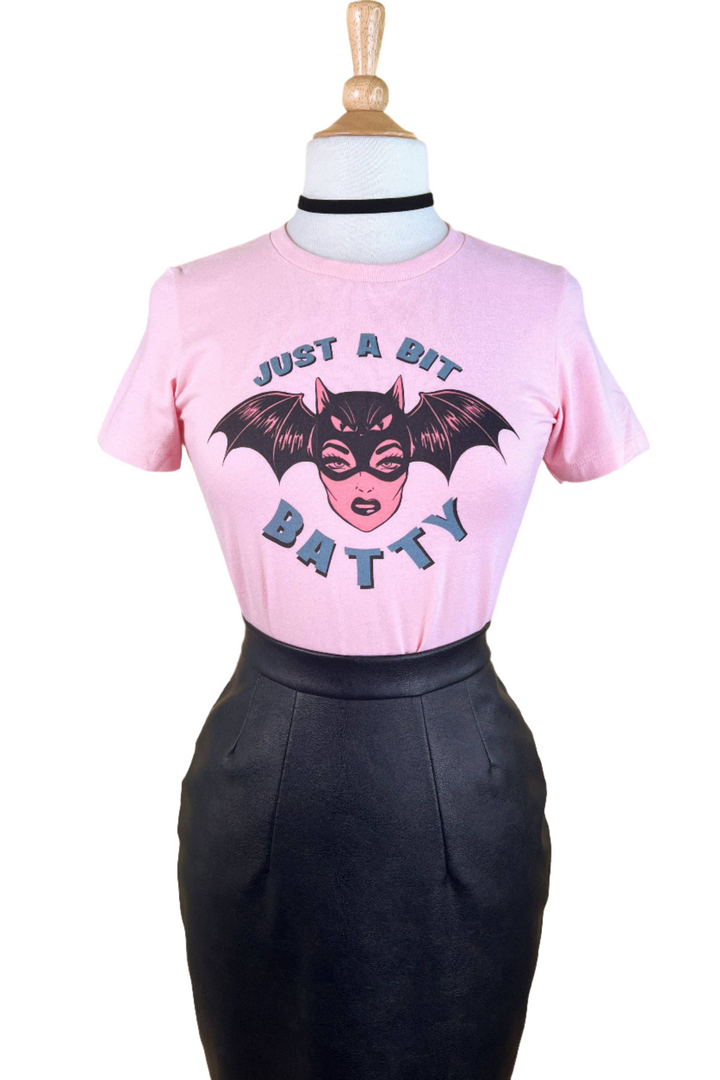 Just a bit Batty Fitted Tee in Pink