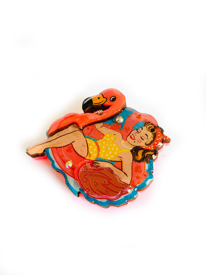 Frankie & the Flamingo Float Brooch by Rosie Rose Parker
