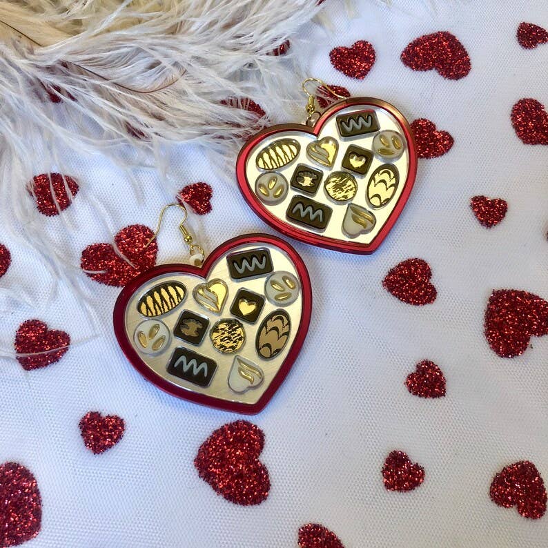 Heart Shaped Chocolate Box Earrings, Valentine's Day