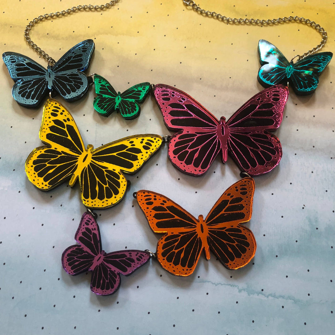 Mirrored Rainbow Butterfly Statement Necklace