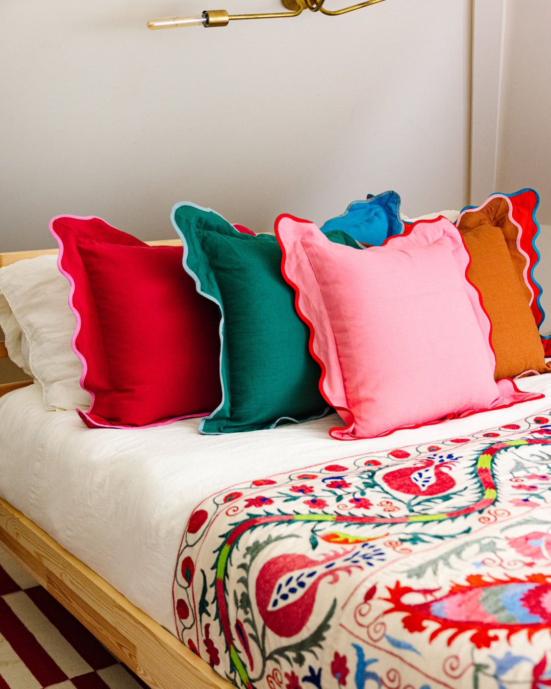 Darcy Linen Pillow - Light Pink + Cherry - Case Only