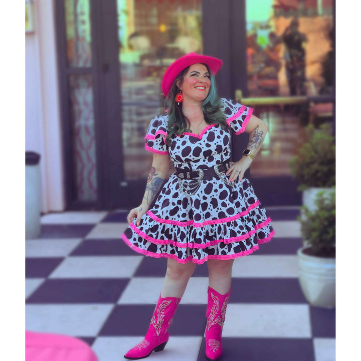 Adelaide Mini Swing dress in Bessie Moo print