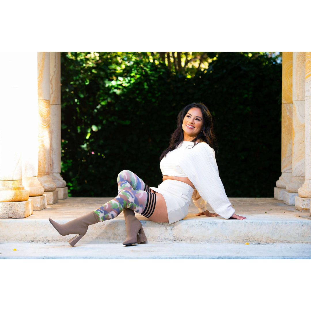 Alex: Camo Thigh-Highs. Petite to Plus Size.