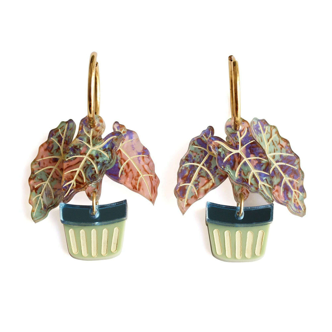Alocasia Elephant Ear Plant Hoop Earrings
