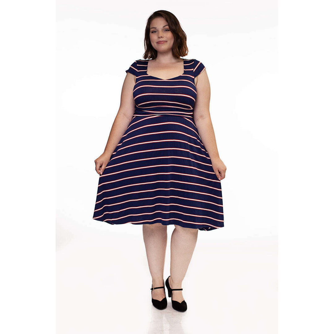 Amelia Dress in Navy Stripes - XS only
