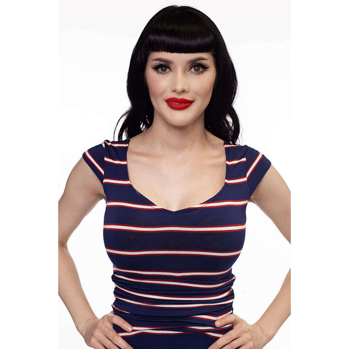 Amelia Dress in Navy Stripes - XS only