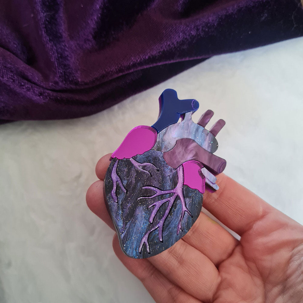 Anatomical Heart Brooch- Cosmic Purple by Cherryloco Jewellery 3