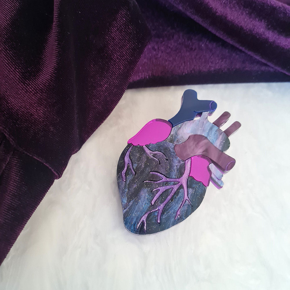 Anatomical Heart Brooch- Cosmic Purple by Cherryloco Jewellery 2