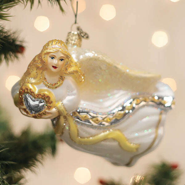 Old World Christmas Angel With Heart Blown Glass Ornament