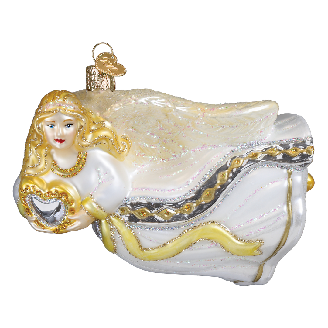 Old World Christmas Angel With Heart Blown Glass Ornament