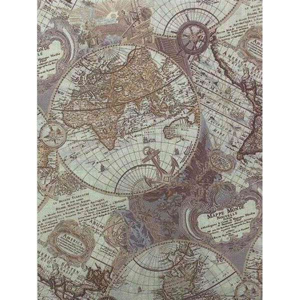 Antique Atlas Designer Printed AIDA Fabric. Canvas for embroidery with an applied background  KF-1345A