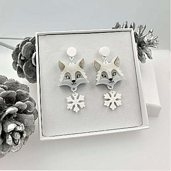 Arctic Fox Earrings by Cherryloco Jewellery
