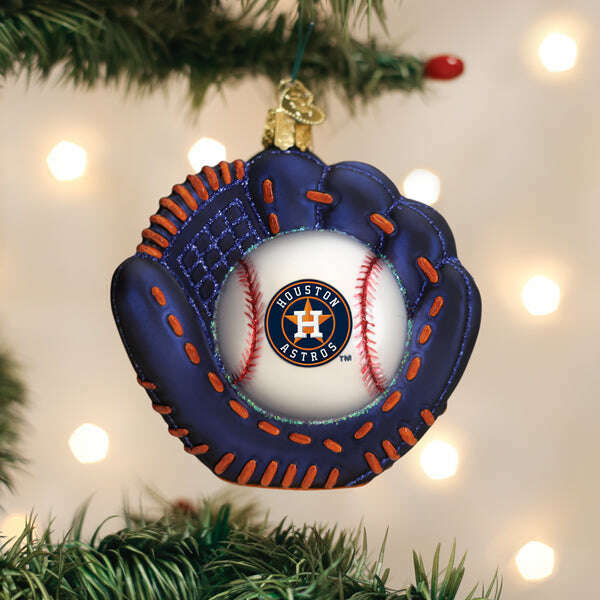 Old World Christmas Astros Baseball Mitt Blown Glass Ornament