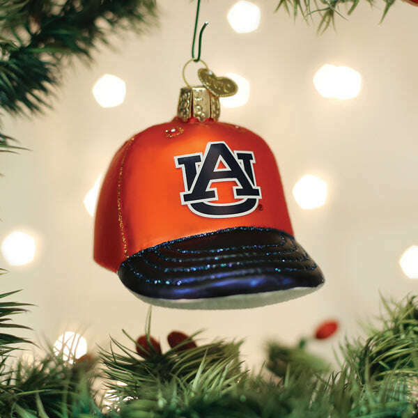 Old World Christmas Auburn Tigers Baseball Cap Blown Glass Ornament