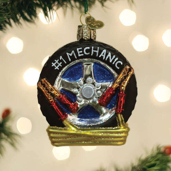 Old World Christmas Auto Mechanic Blown Glass Ornament