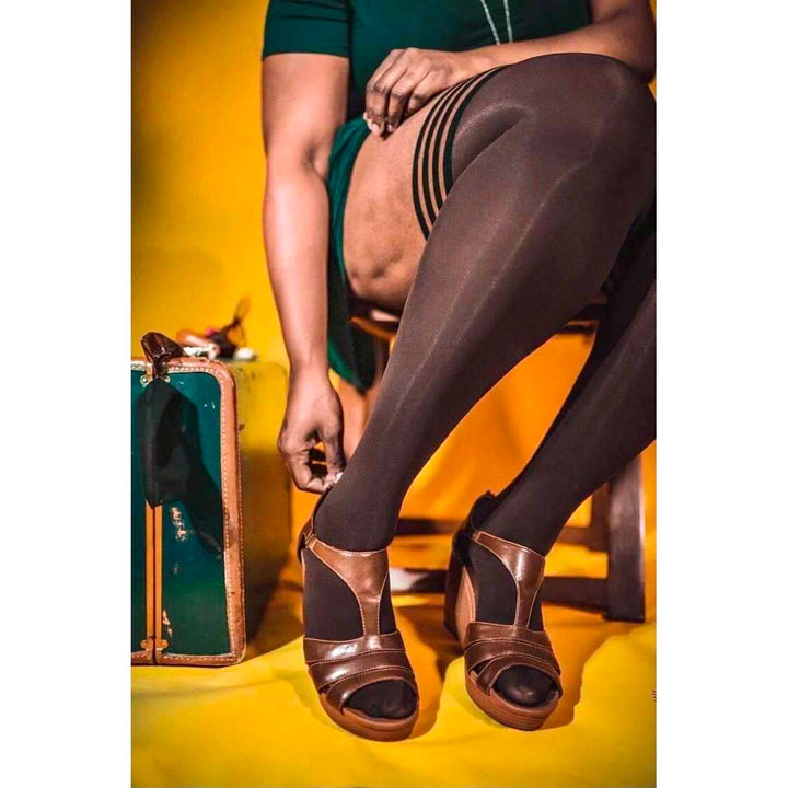 Autumn: Chocolate Opaque Thigh-Highs. Petite to Plus Size