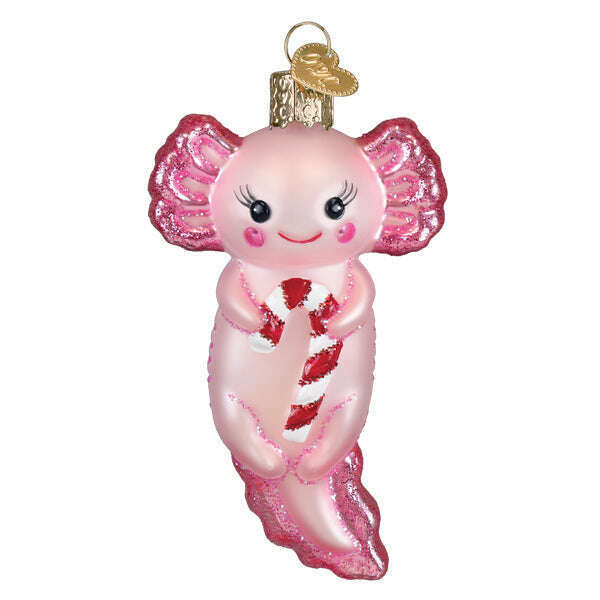 Old World Christmas Axolotl with Candy Cane Blown Glass Ornament