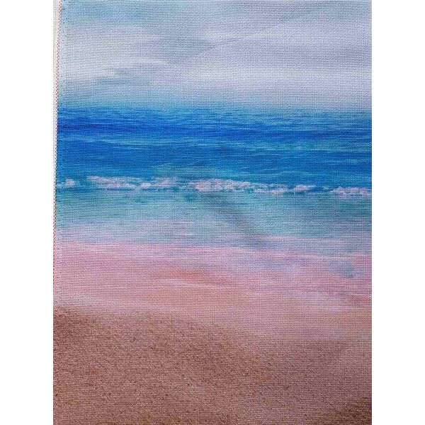 Azure Shore Designer Printed AIDA Fabric. Canvas for embroidery with an applied background  KF-1044A