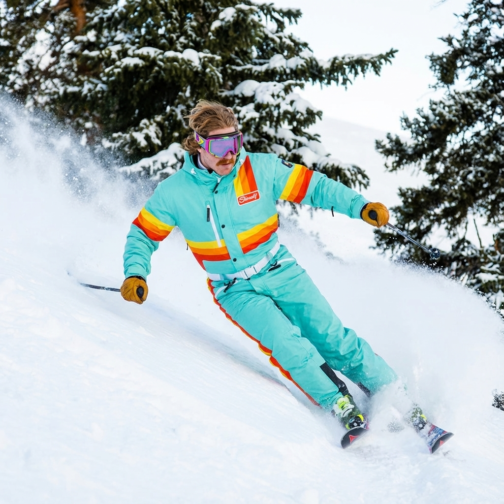 The Midday Aprés | Teal and Orange Retro Stripe One Piece Ski Suit