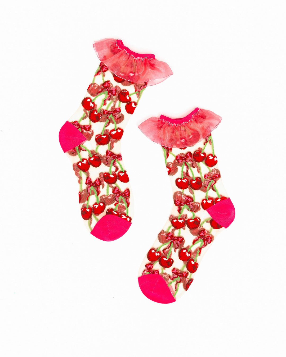 Cherry Bow Ruffle Sheer Crew Sock