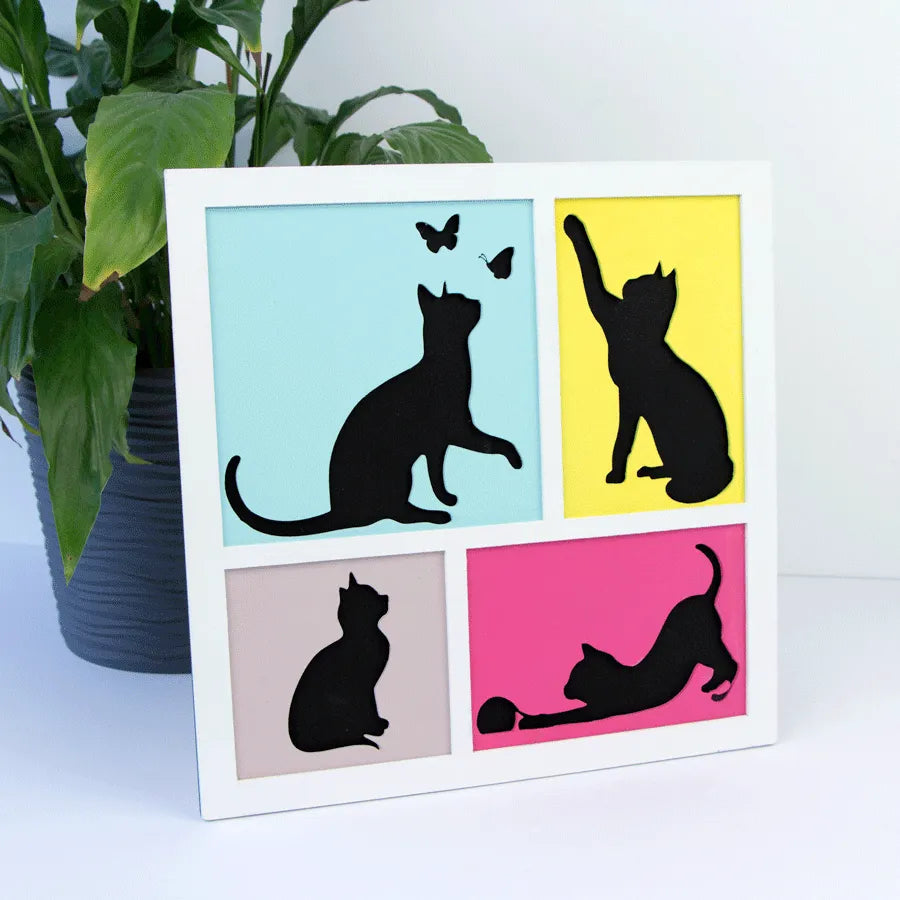 Rosa Talent 4 Cats - 3D Painting on Fiberboard Set. Create Your DIY Decoration. Primed. 3 Layers. 11.81*11.81 inches.