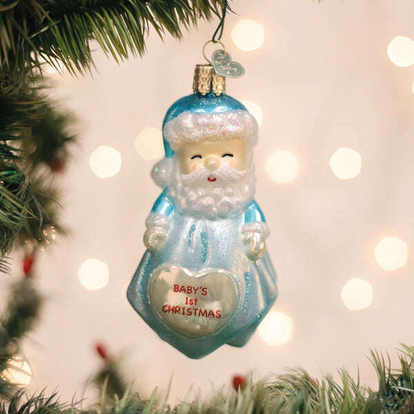 Old World Christmas Baby Boys 1st Santa Lovey Blown Glass Ornament