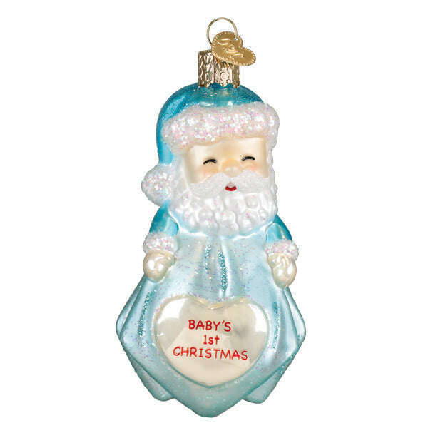 Old World Christmas Baby Boys 1st Santa Lovey Blown Glass Ornament