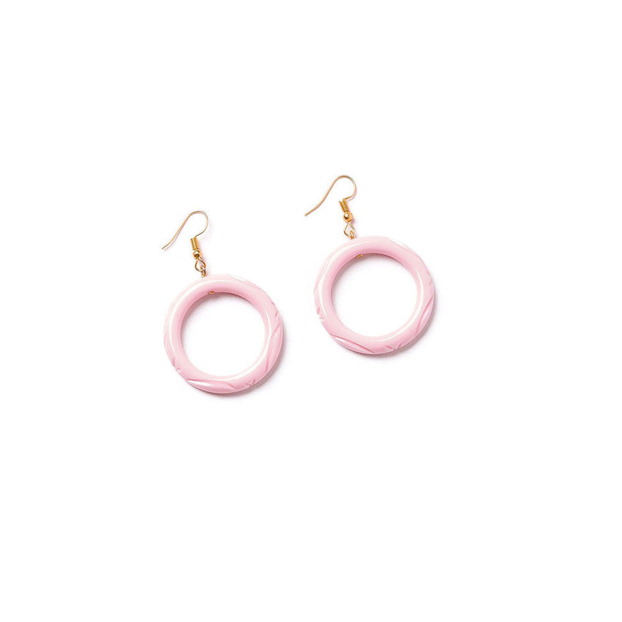 Baby Pink Heavy Carve Drop Hoop Earrings by Splendette image