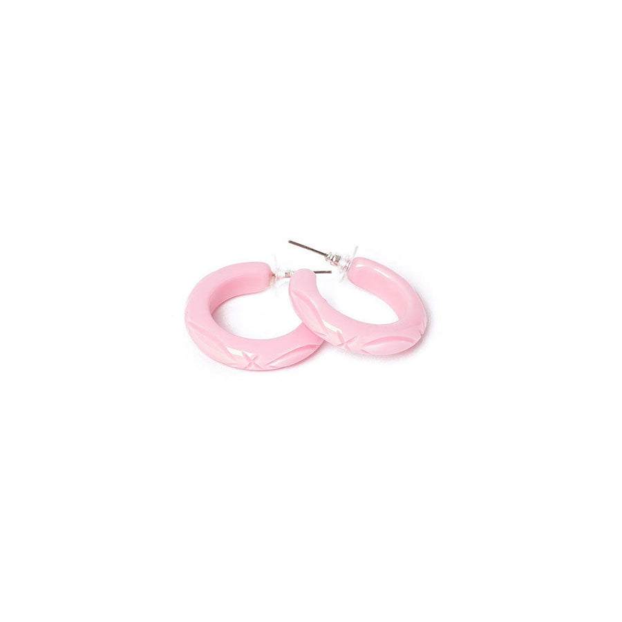 Baby Pink Heavy Carve Hoop Earrings by Splendette image