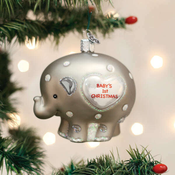 Old World Christmas Baby's 1st Elephant Blown Glass Ornament