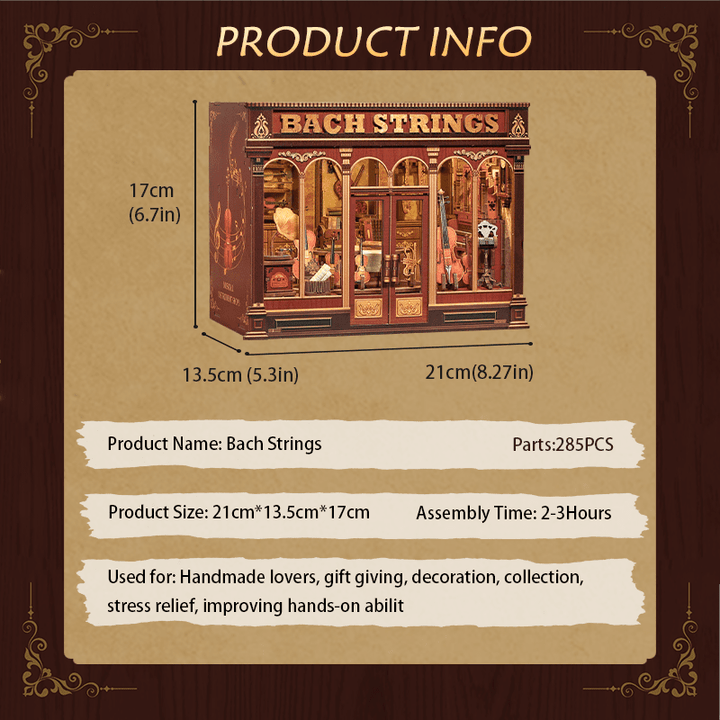 Bach Strings Dollhouse Kit - Miniature Wizardi Roombox Kit with LED Light F07M51-98-GB404
