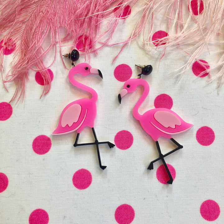 Pink Flamingo Acrylic Statement Earrings