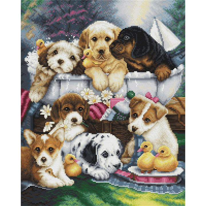 Bath Time Pups BU5025L Counted Cross-Stitch Kit