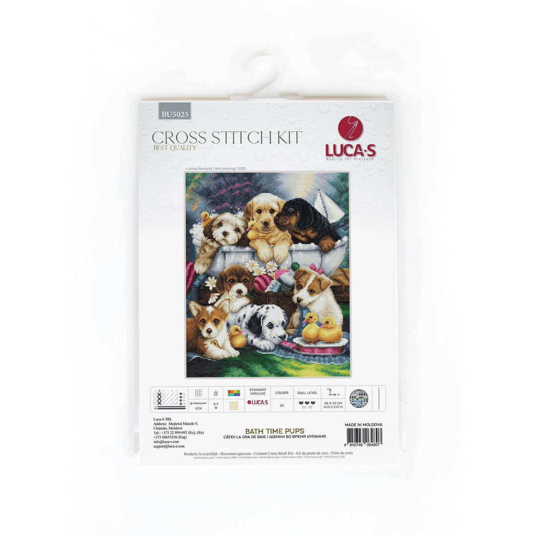 Bath Time Pups BU5025L Counted Cross-Stitch Kit