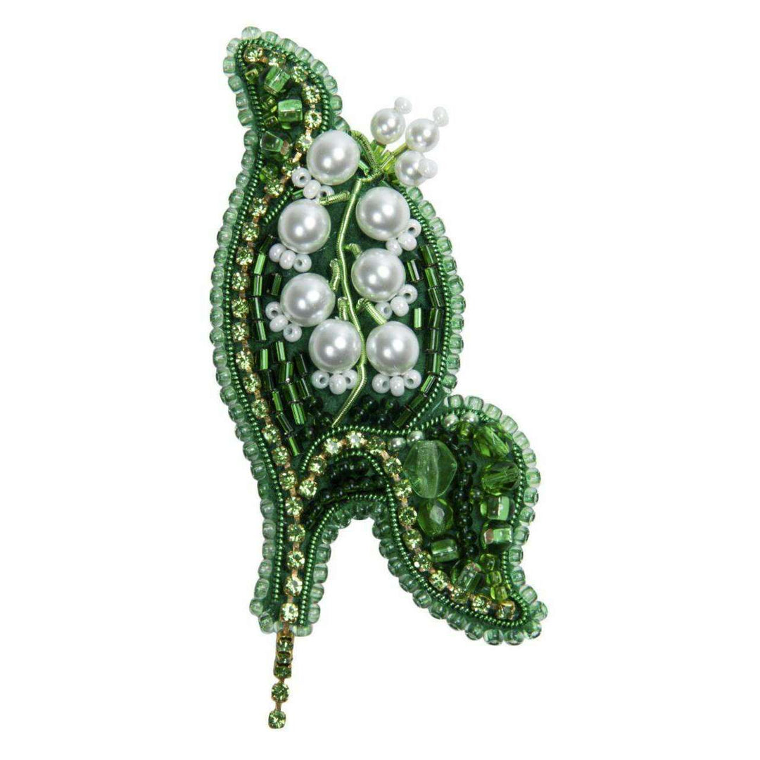 Beadwork kit for creating brooch Crystal Art Lily of the valley BP-343C