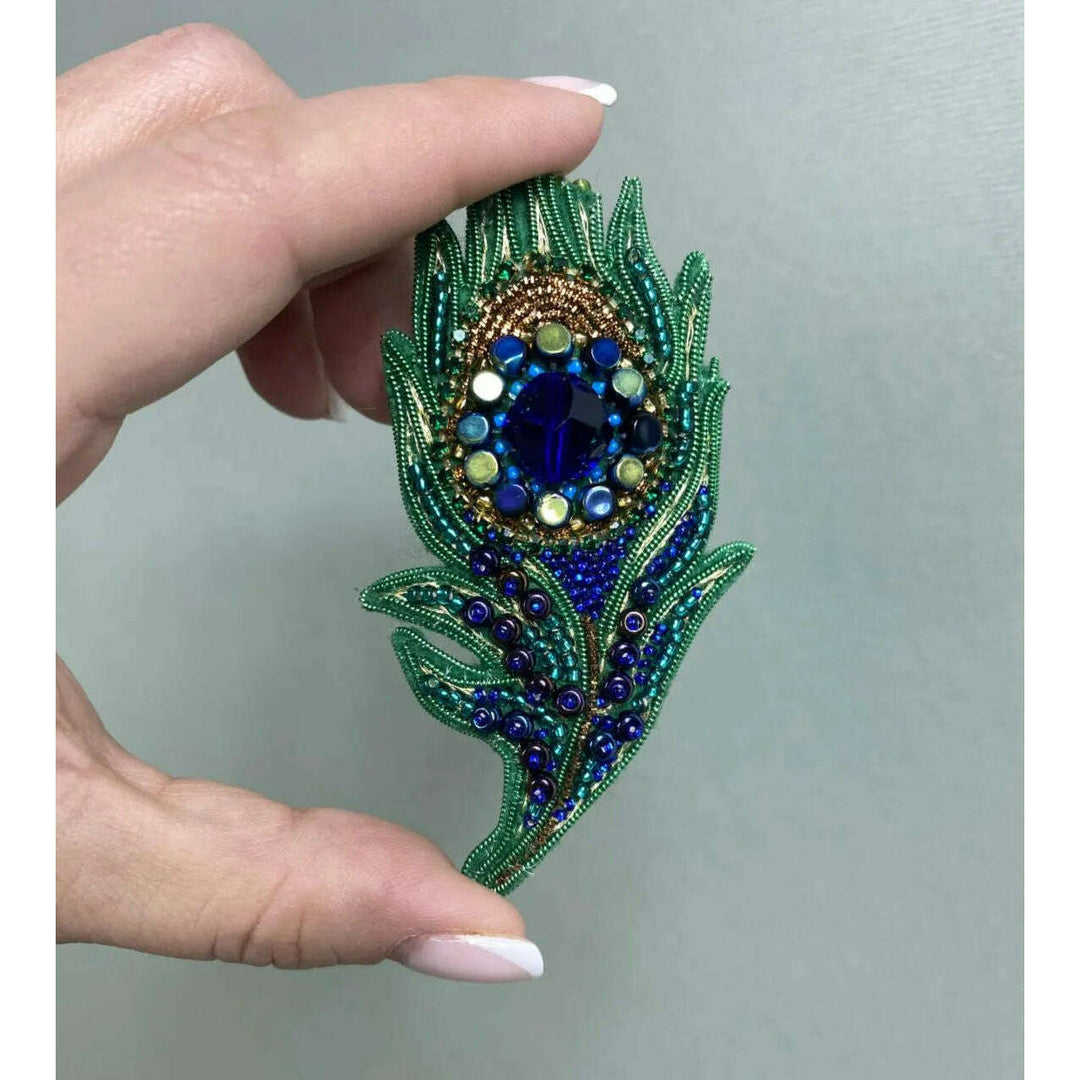 Beadwork kit for creating brooch Crystal Art "Peacock feather" BP-353C