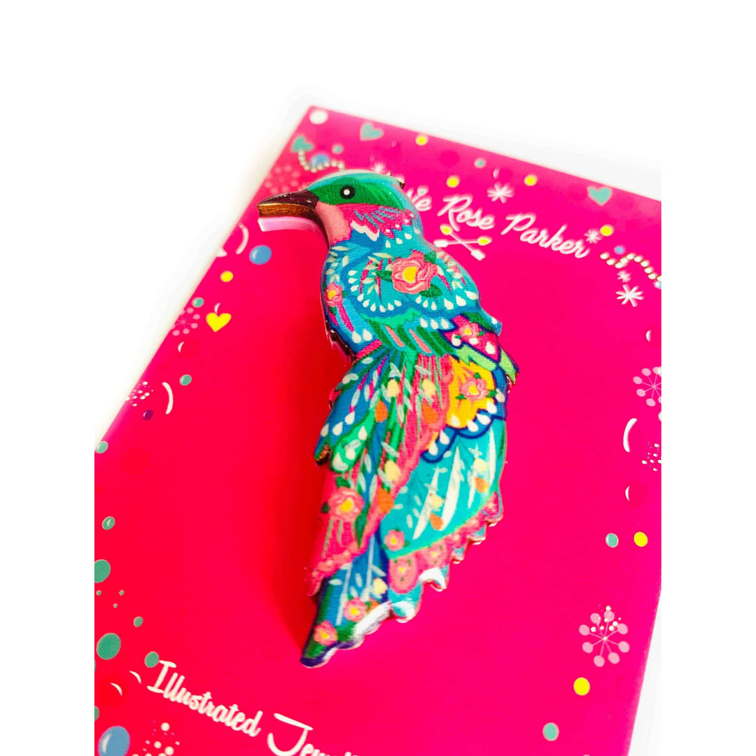 Beautiful Illustrated Bird Brooch by Rosie Rose Parker