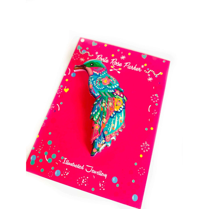 Beautiful Illustrated Bird Brooch by Rosie Rose Parker