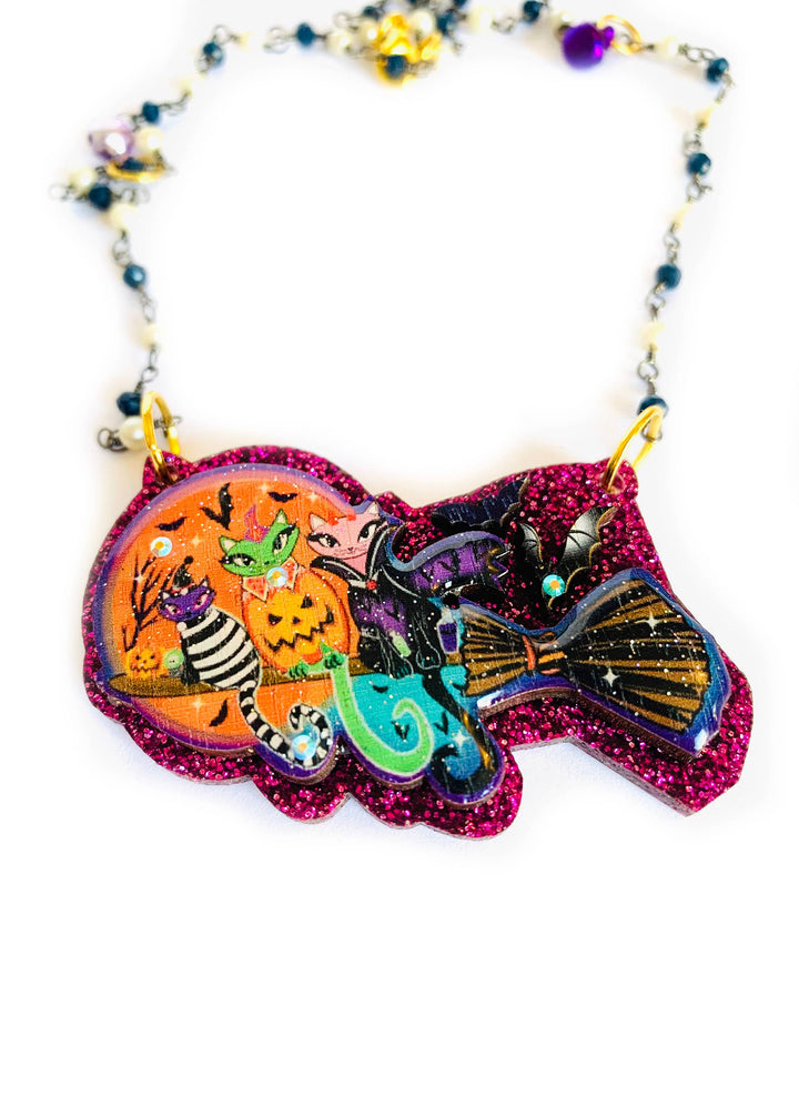 Cats on a Broom Necklace by Rosie Rose Parker