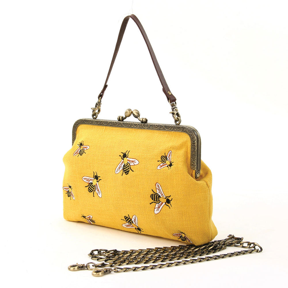 Bees Kisslock Bag in Cotton : Yellow