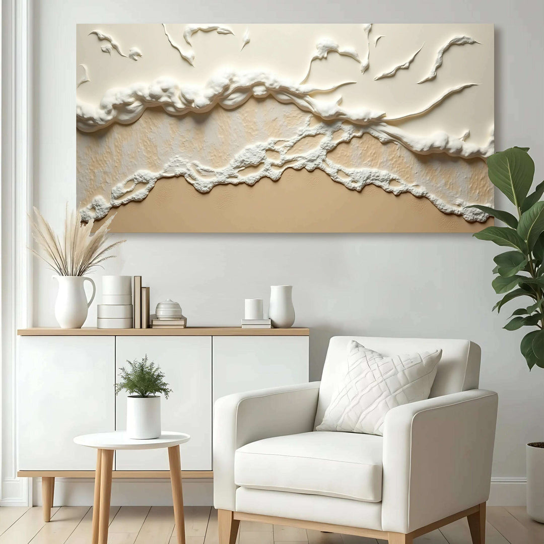 Beige Abstract Ocean Waves Wall Art