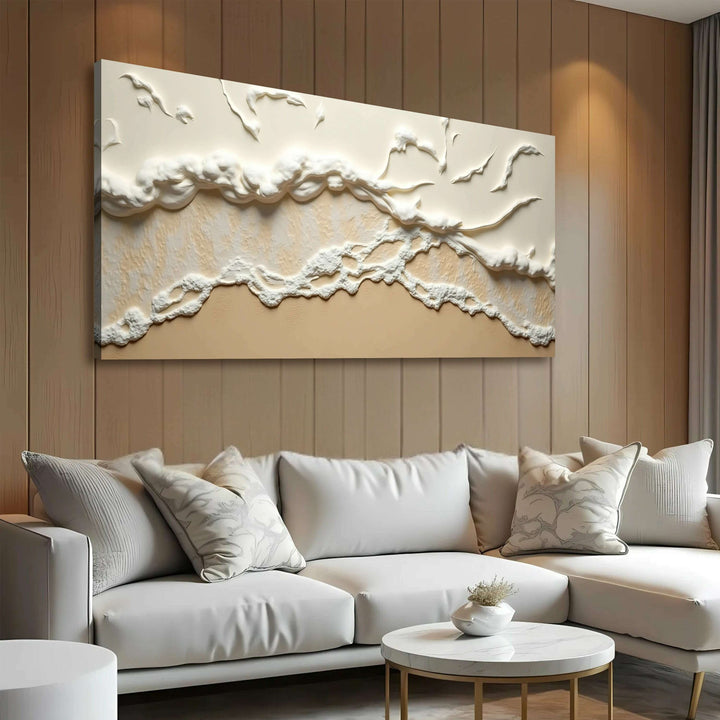 Beige Abstract Ocean Waves Wall Art