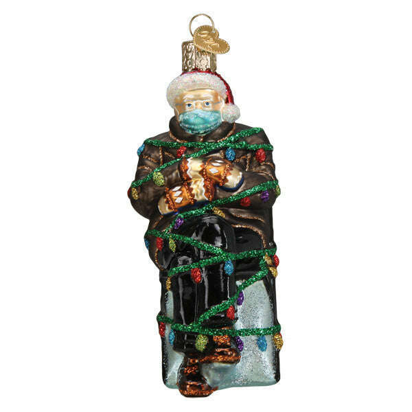 Old World Christmas Bernie Sanders Mitten Meme Blown Glass Ornament